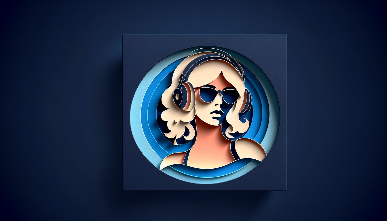 Paper art portrait of Hilary Duff with film reel and music-note quiz icons inviting trivia challenge on dark blue background