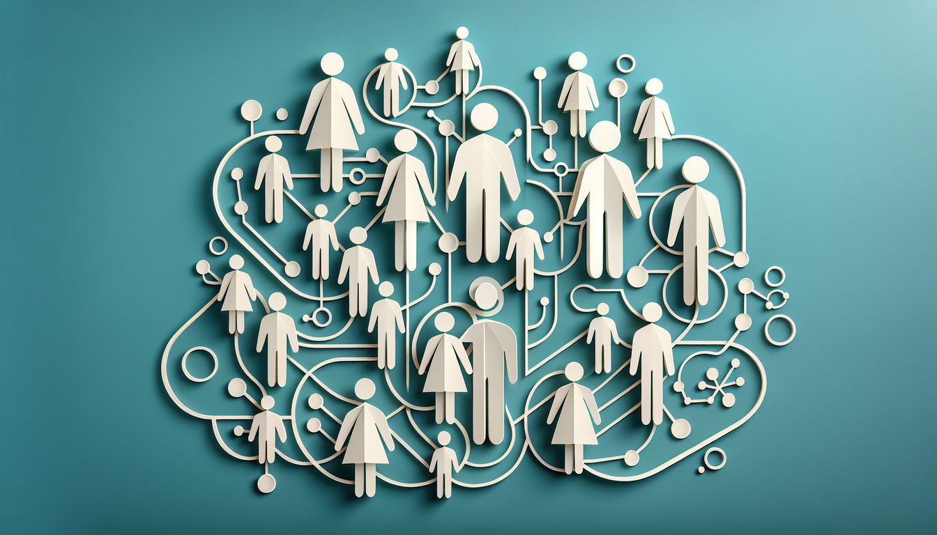 Paper art illustration for dysfunctional family roles quiz on a teal background