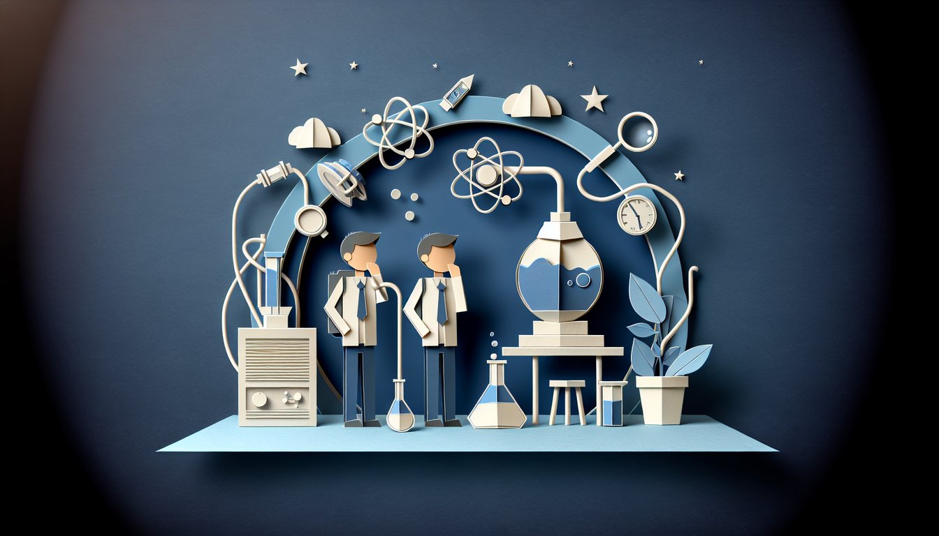 Colorful paper art promoting the Lowest Vacuum Challenge physics quiz for high school students.