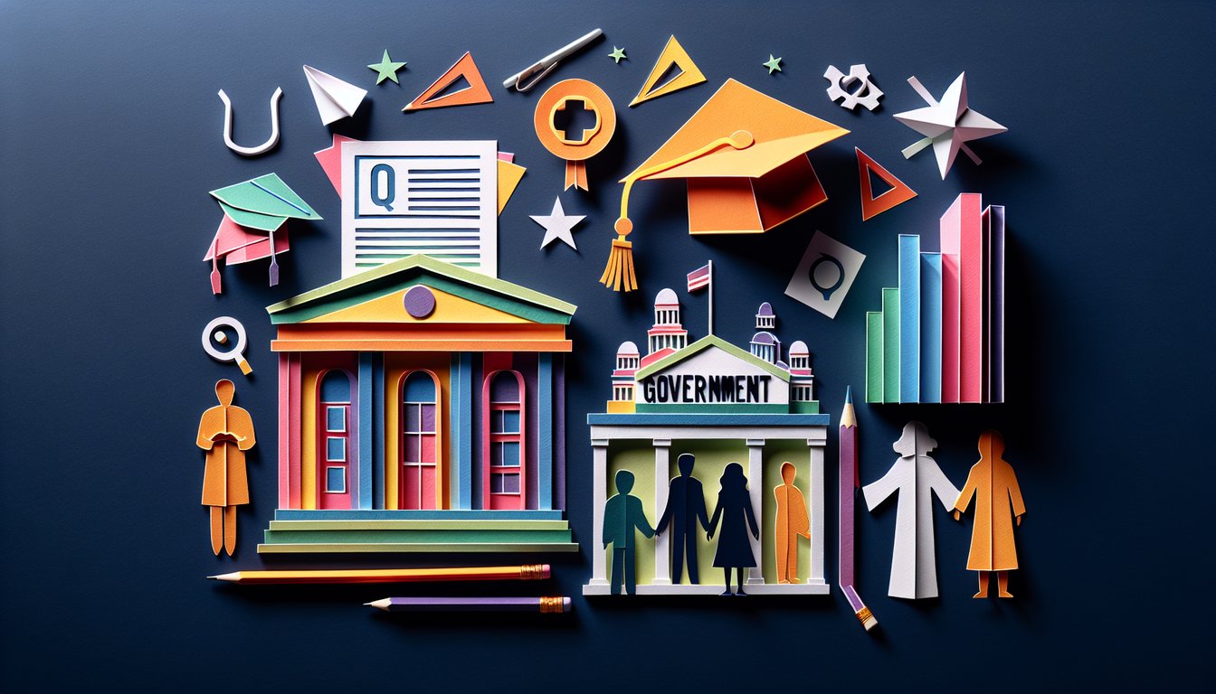 Colorful paper art promoting a trivia quiz for high school government finals preparation.