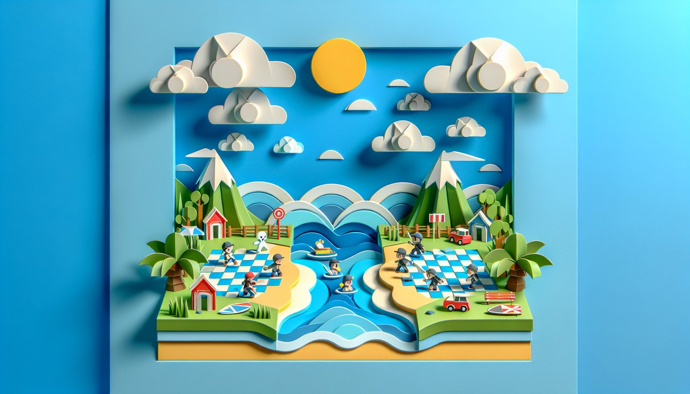 Paper art cutout characters on a sky blue background inviting you to find your Dream Island quiz match.