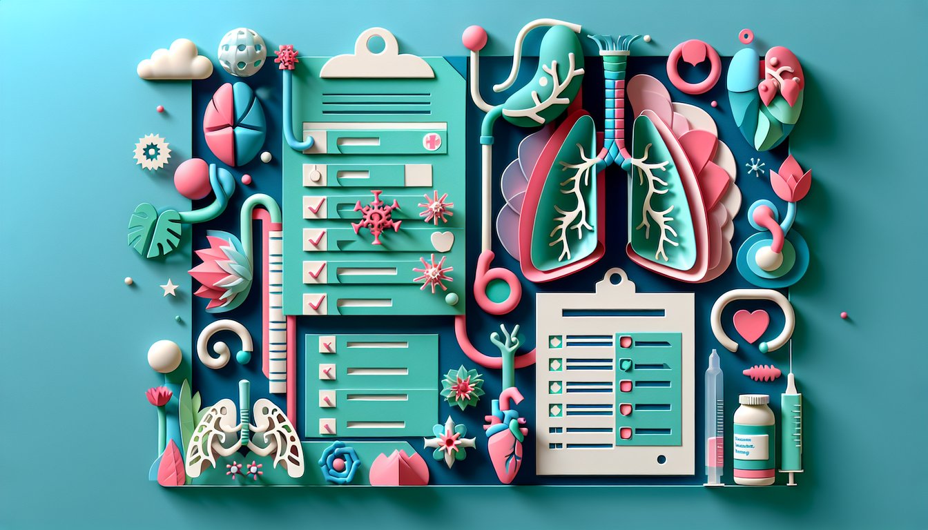 Paper art lungs stethoscope and text challenge yourself with free pulmonary NCLEX quiz on teal background
