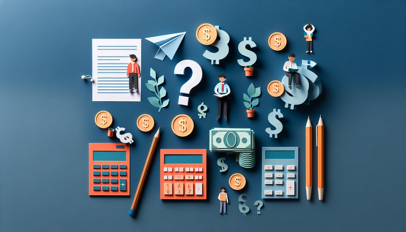 Paper art illustrating a trivia quiz for middle school students about money-related math skills.