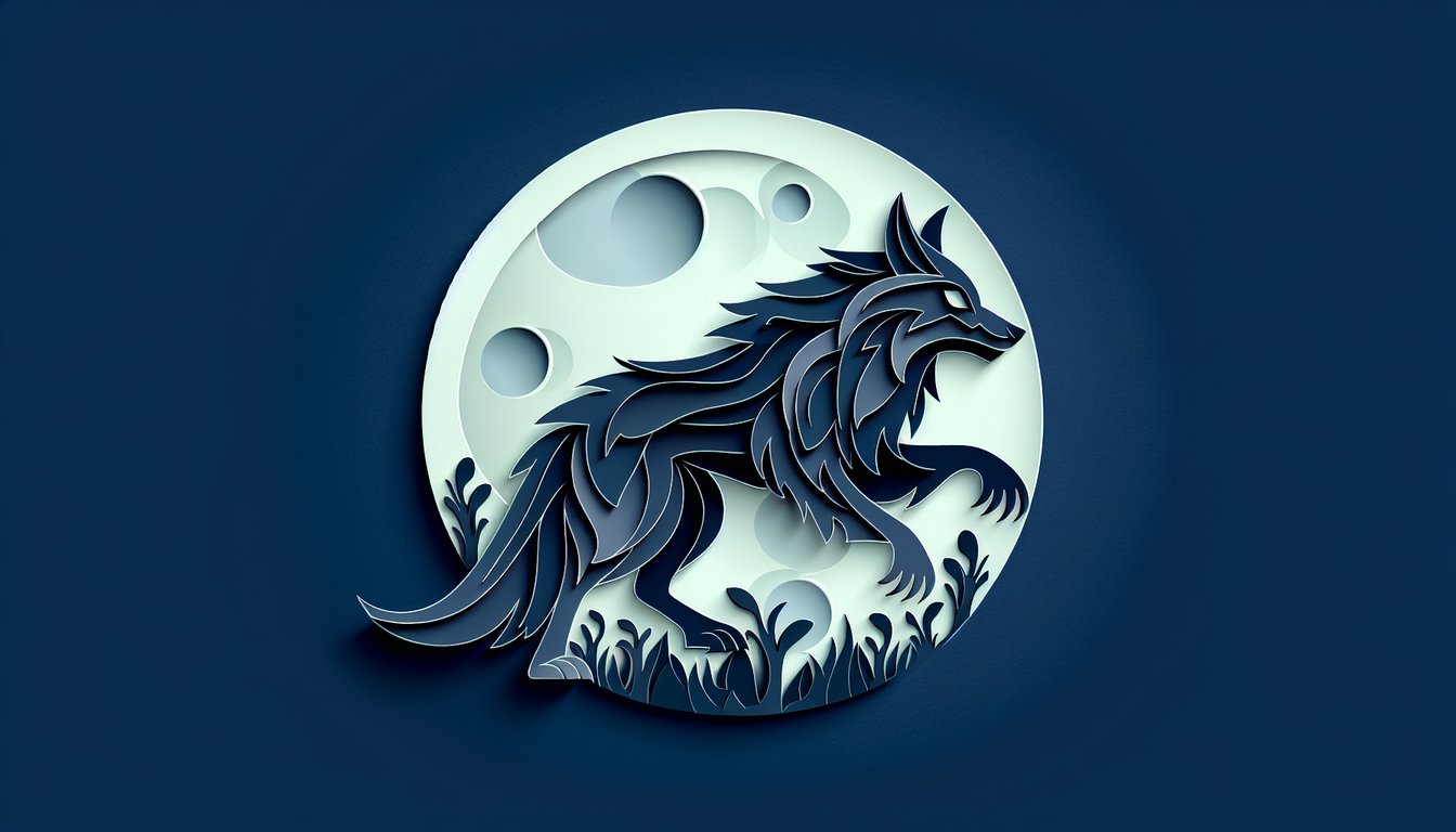 Paper art illustration for a werewolf quiz on a dark blue background