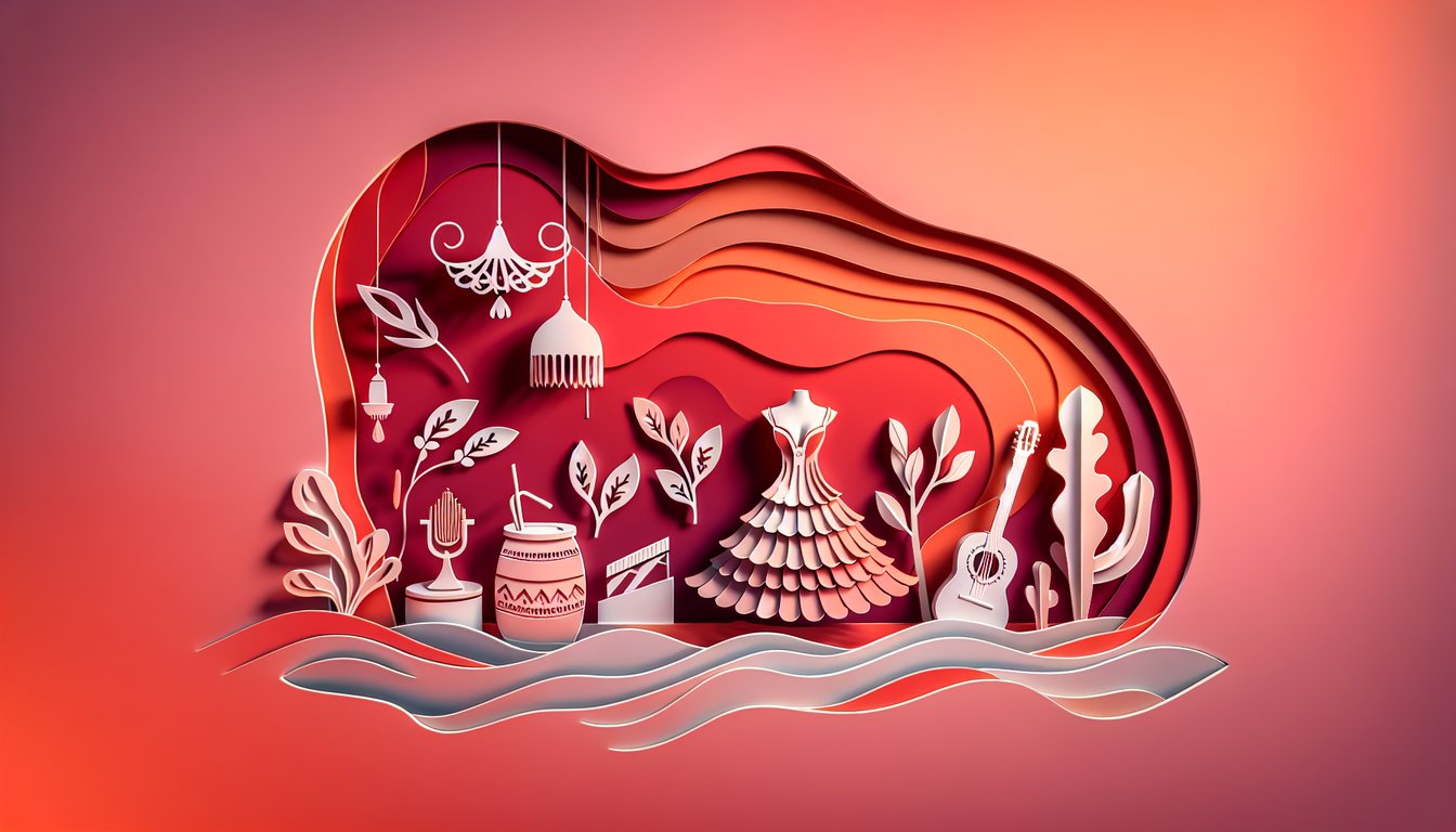 Paper art illustration for Spanish quiz titled quiero with books pen speech bubble on coral background.