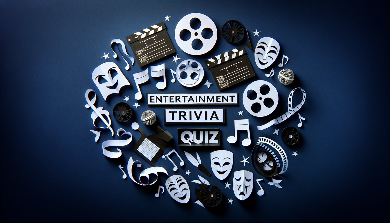 Colorful paper art display promoting an Entertainment Trivia Quiz.