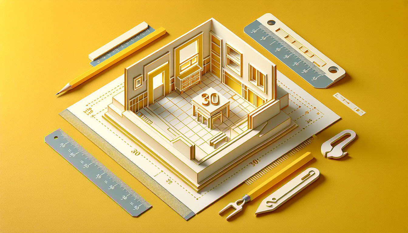 Paper art illustration of rulers tape measure and grid on golden yellow background for free square feet quiz