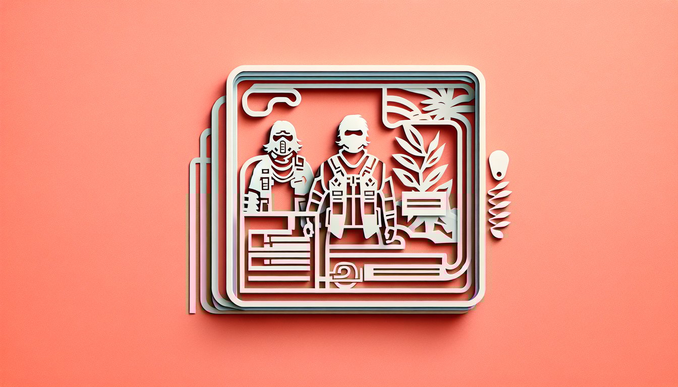 Paper art illustration of warrior helmet and gears layered on coral background for Gears of War character quiz