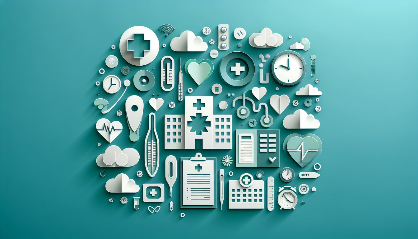 Paper art illustration for ER quiz on assessing symptoms and deciding on urgent care on teal background