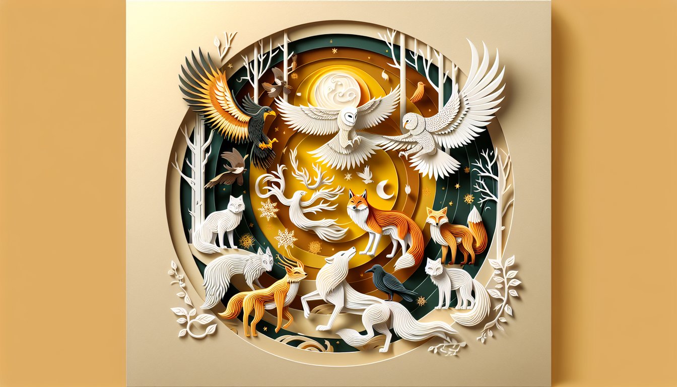 Paper art animals and plants on golden yellow background for Animal Familiar Quiz.