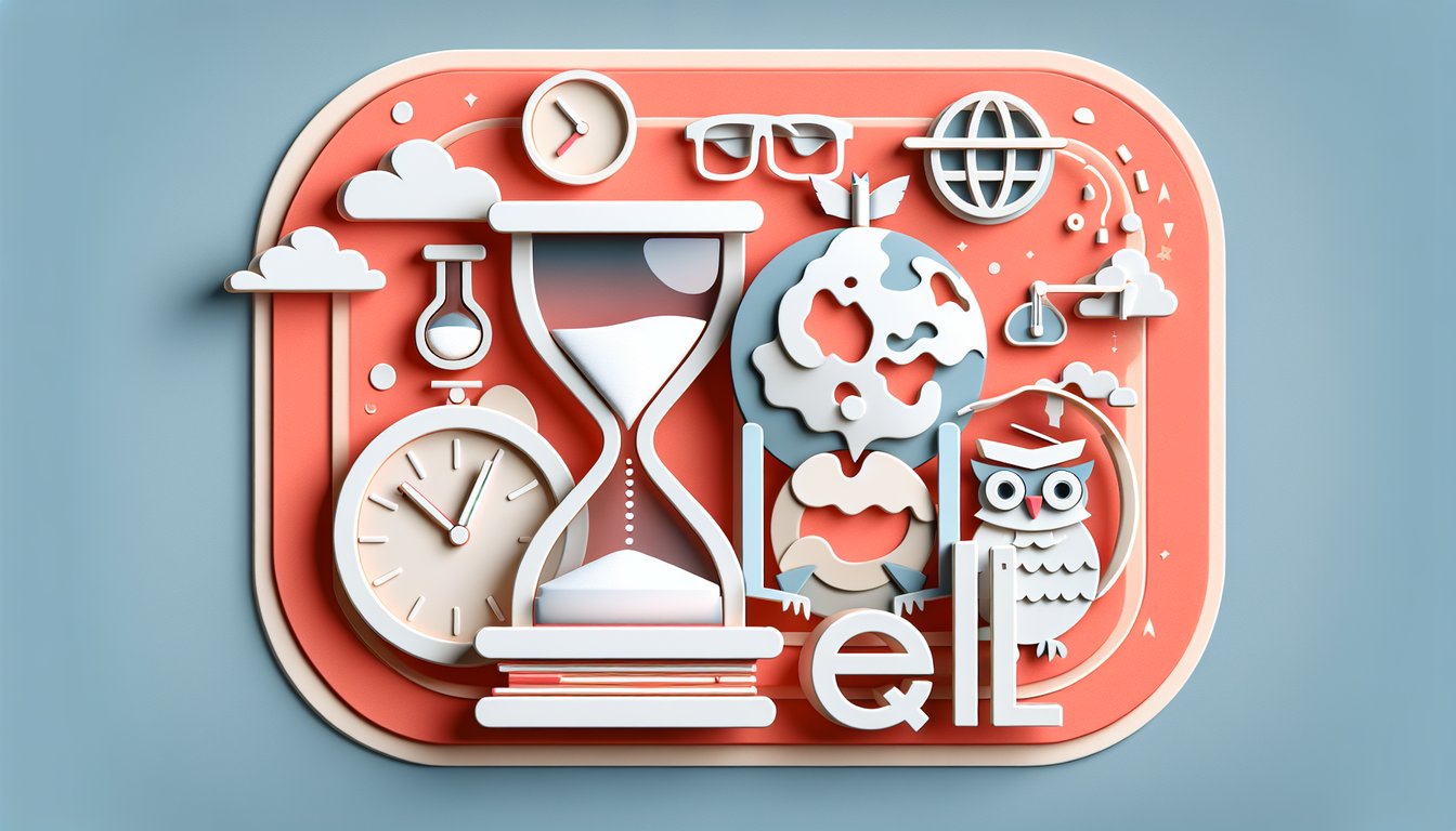 paper art illustration of rocket phone and calendar icons with future tense quiz letters on a coral background