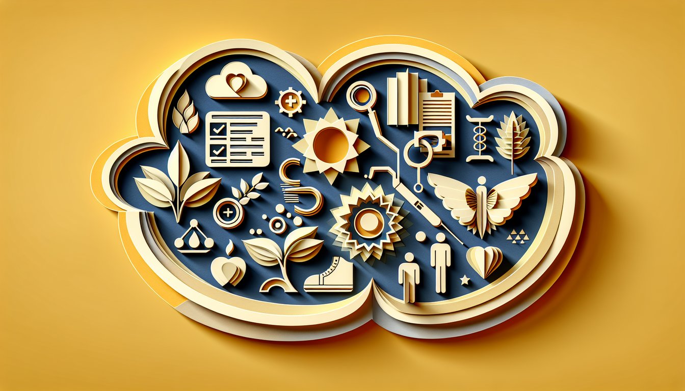 Paper art quiz illustration for Chi system on home catholichealth net showing quiz questions on golden yellow background