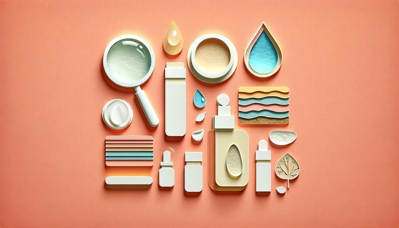 Paper art illustration for skin type quiz with personalized skincare tips on a coral background