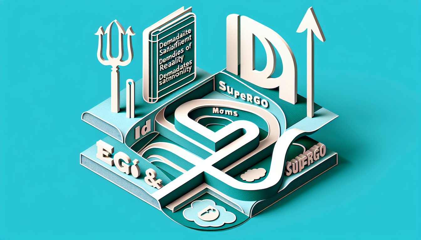 Paper art illustration for Freud Theory of Personality Quiz on teal background