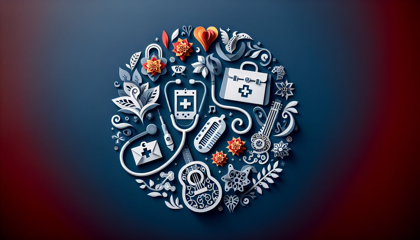 Colorful paper art promoting a Medical Spanish Proficiency Quiz