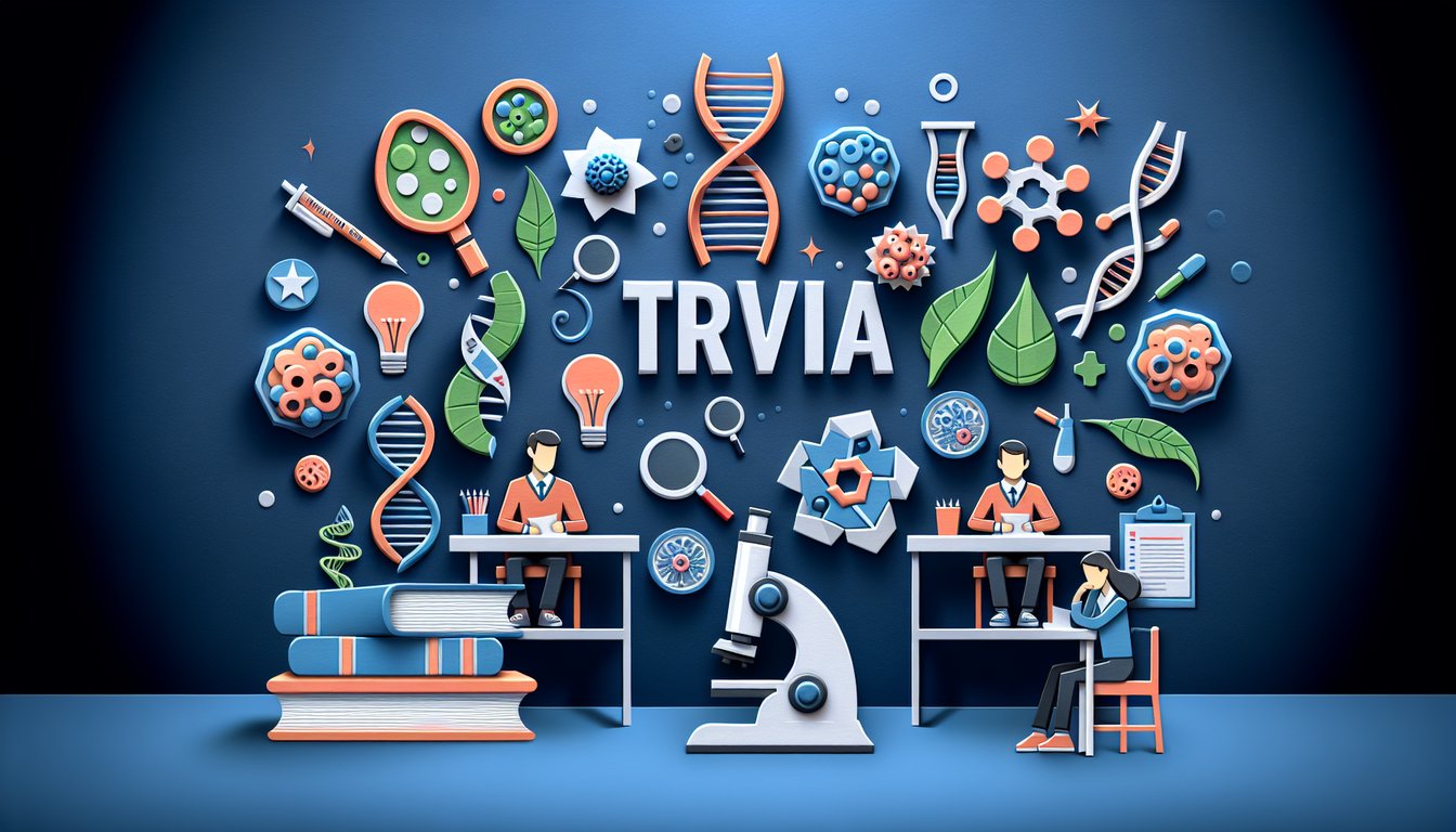 Colorful paper art promoting a trivia quiz for Regents and SOL Bio Bootcamp.