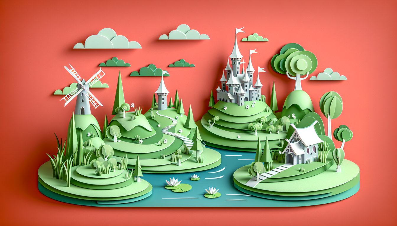 Paper art illustration for a Shrek trivia quiz on a coral background