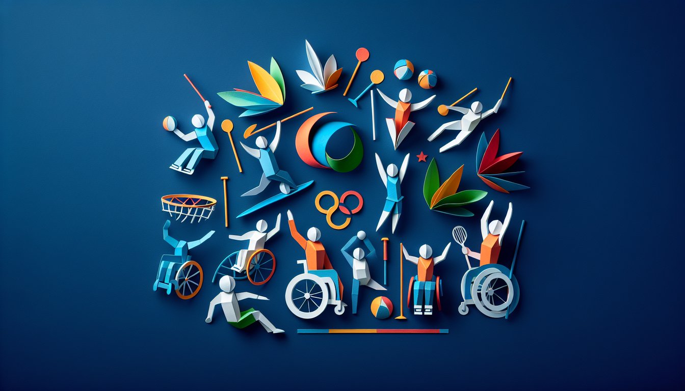 Colorful paper art displaying various Paralympic sports for a trivia quiz