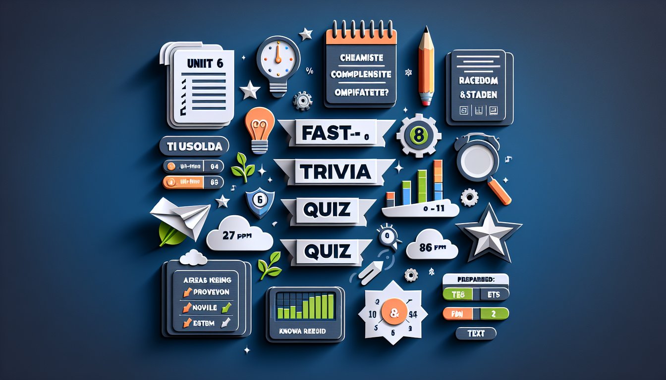Paper art illustrating a trivia quiz for Unit 6 and 8 Showdown practice review for high school students.