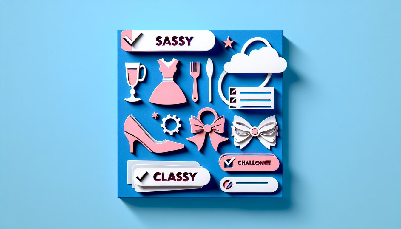 Paper art illustration for free Am I Sassy Quiz on sky blue background featuring paper shapes and playful typography
