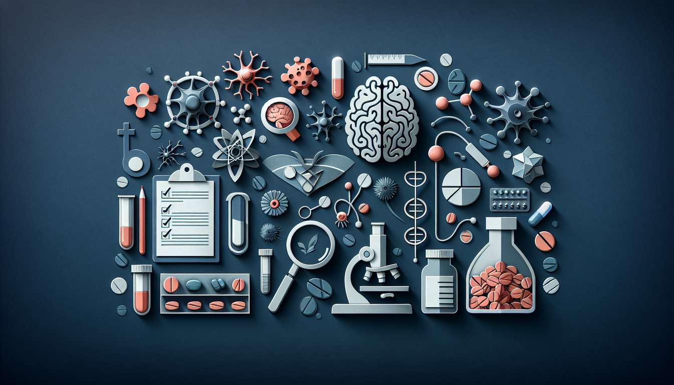 Colorful paper art depicting elements related to a Medical Neurology and Pharmacology quiz