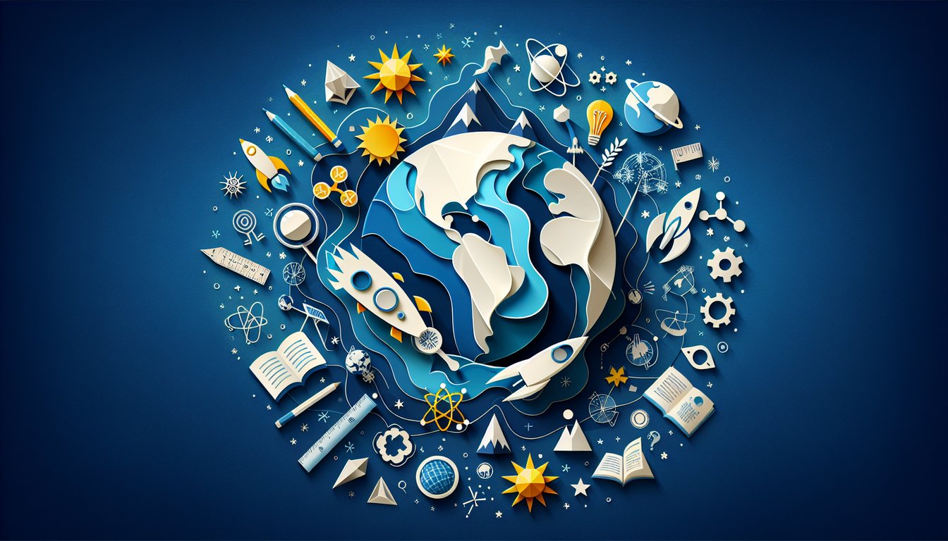 Colorful paper art promoting Regents Rewind Earth Science trivia quiz for high school students.