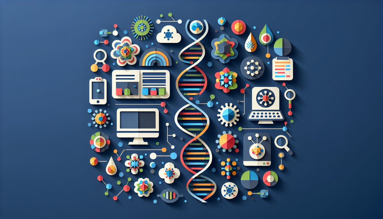 3D voxel art showcasing the study and application of Bioinformatics