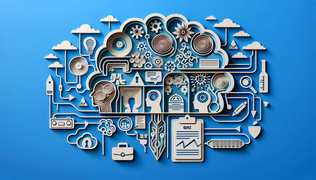 Paper art illustration for quiz on sky blue background with interview psychology transference countertransference challenge