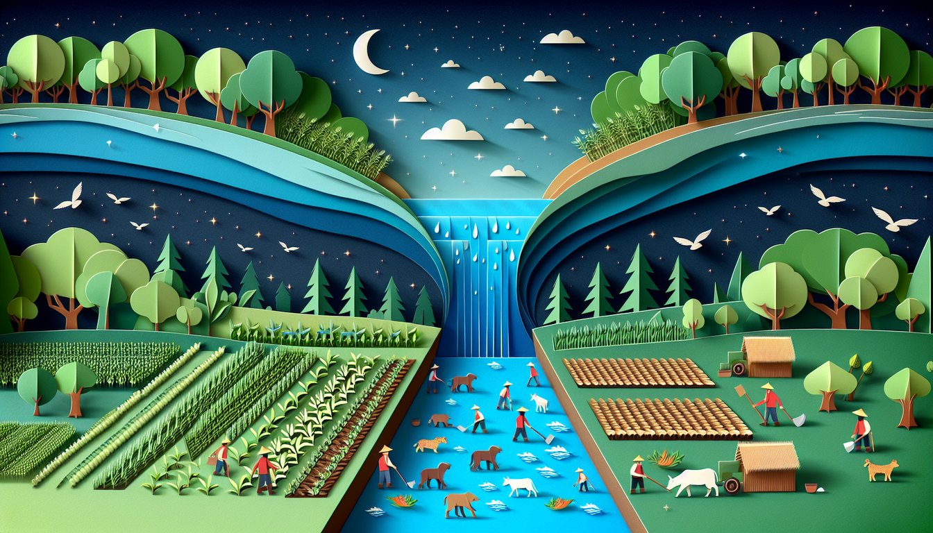 3D voxel art showcasing elements related to Environment, Agriculture, and Society course