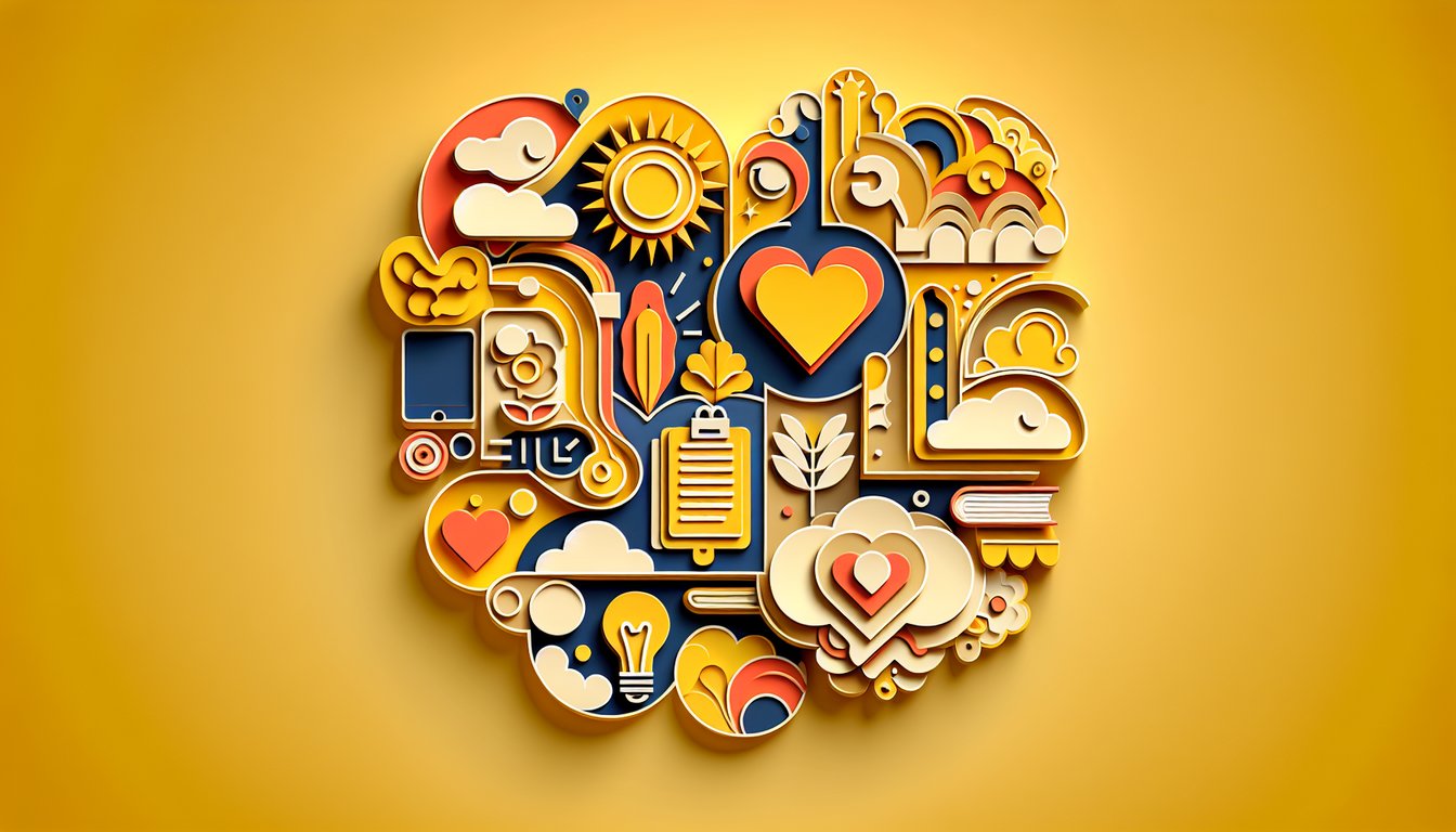 Paper art illustration for Seventeen personality quiz on a golden yellow background