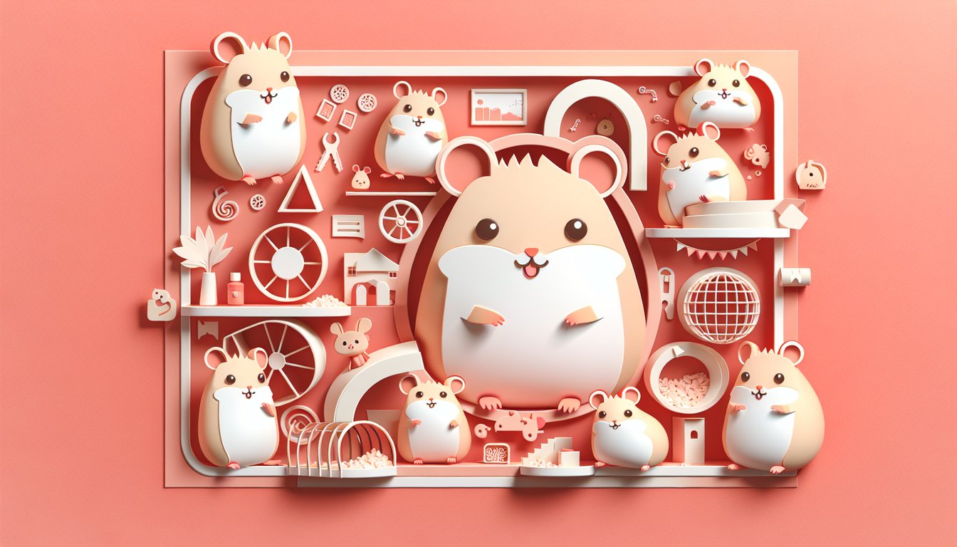 Paper cut style hamsters on coral background with quiz title inviting you to explore your fluffy side