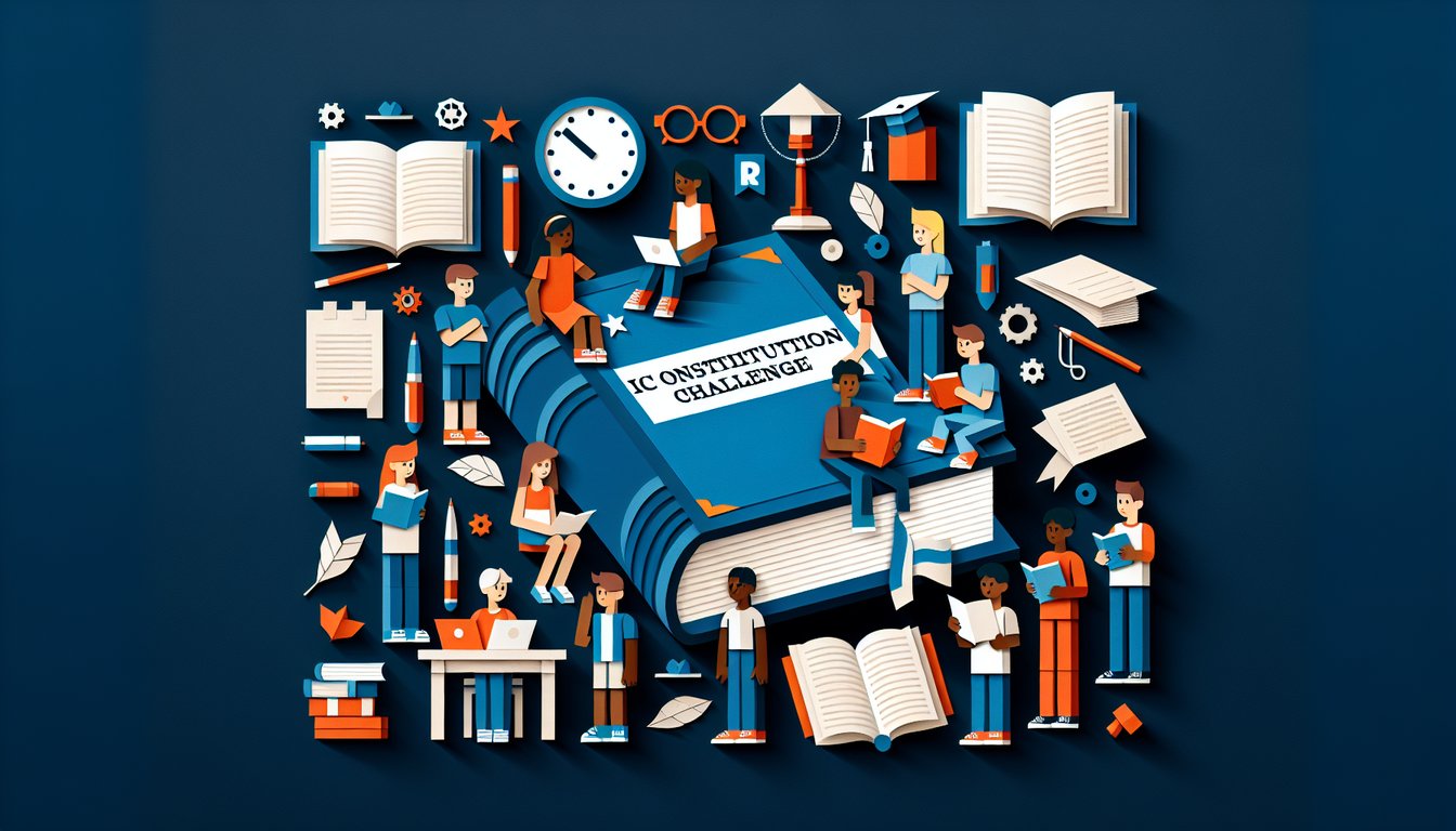 Paper art depicting Illinois Constitution Challenge quiz for high school students.