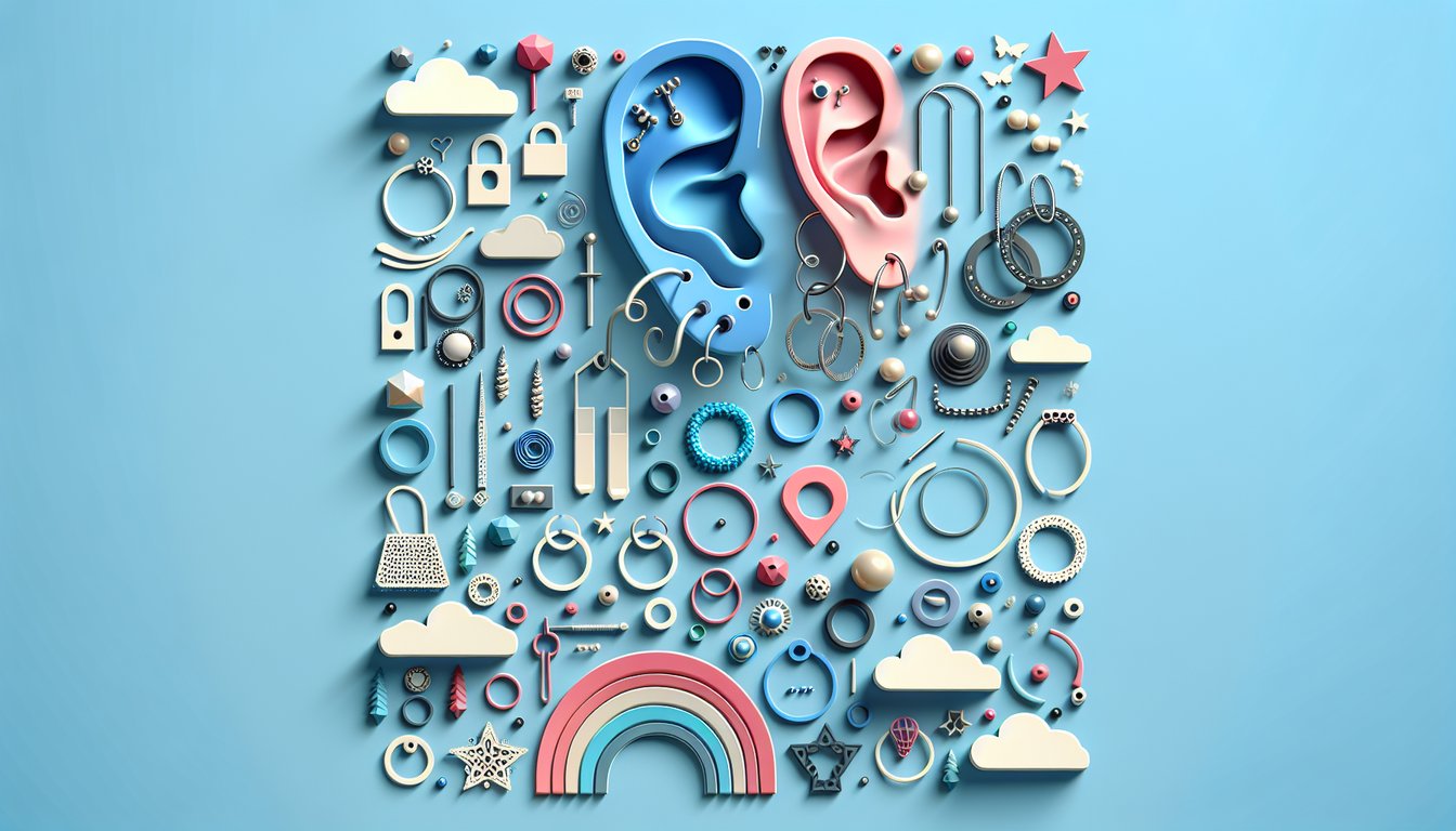 Paper art illustration for a piercing style quiz on a sky blue background