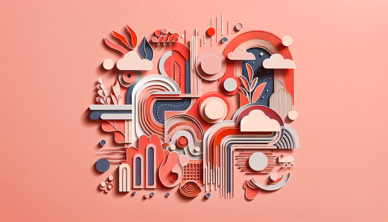 Paper art illustrating a personality quiz about love and missing an ex on a coral background