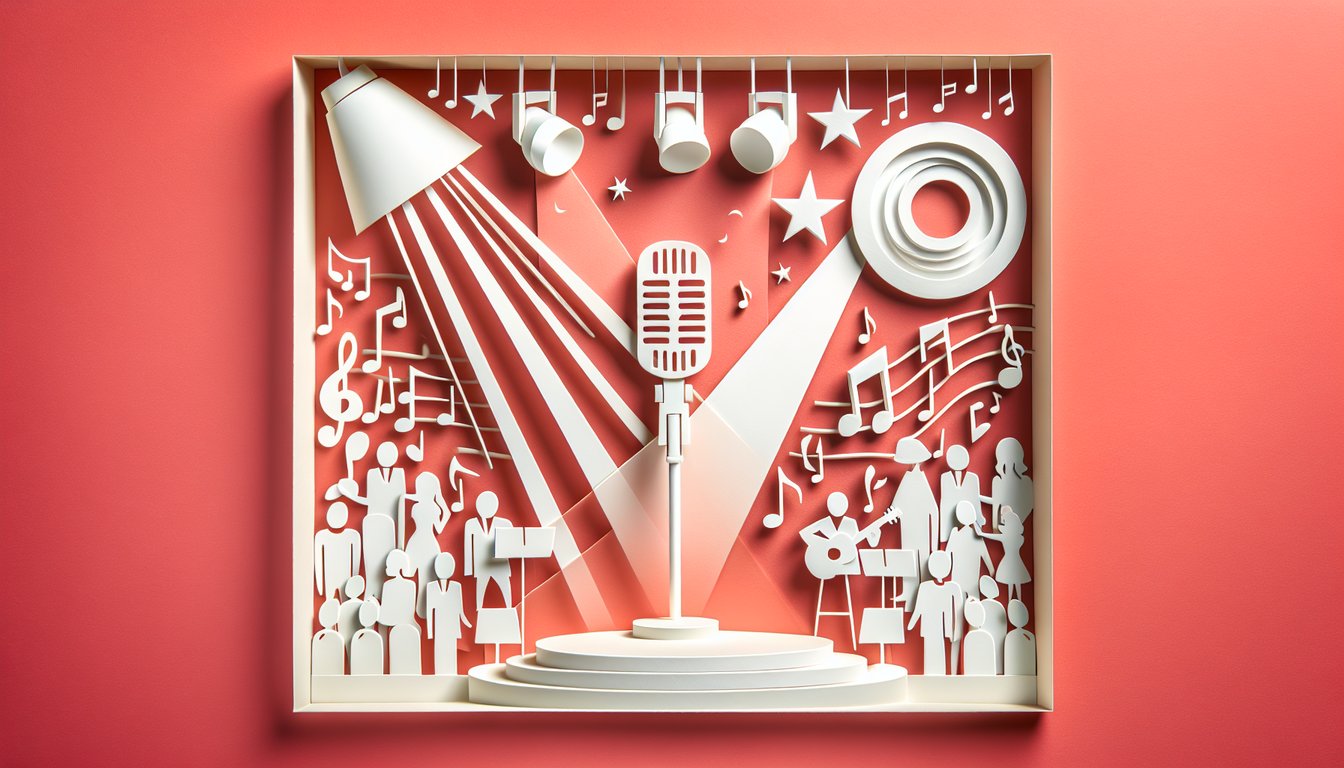 Paper art illustration of American Idol finalists Kelly, Justin, Jordin on coral background for free personality quiz