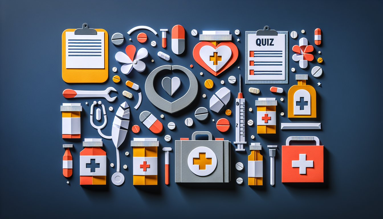 Colorful paper art illustrating a quiz on medication safety knowledge
