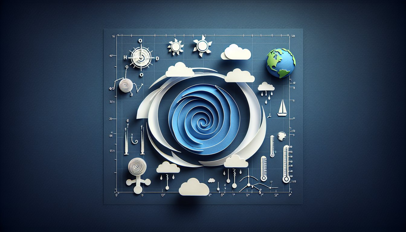Colorful paper art promoting a trivia quiz on hurricane motion for high school students.