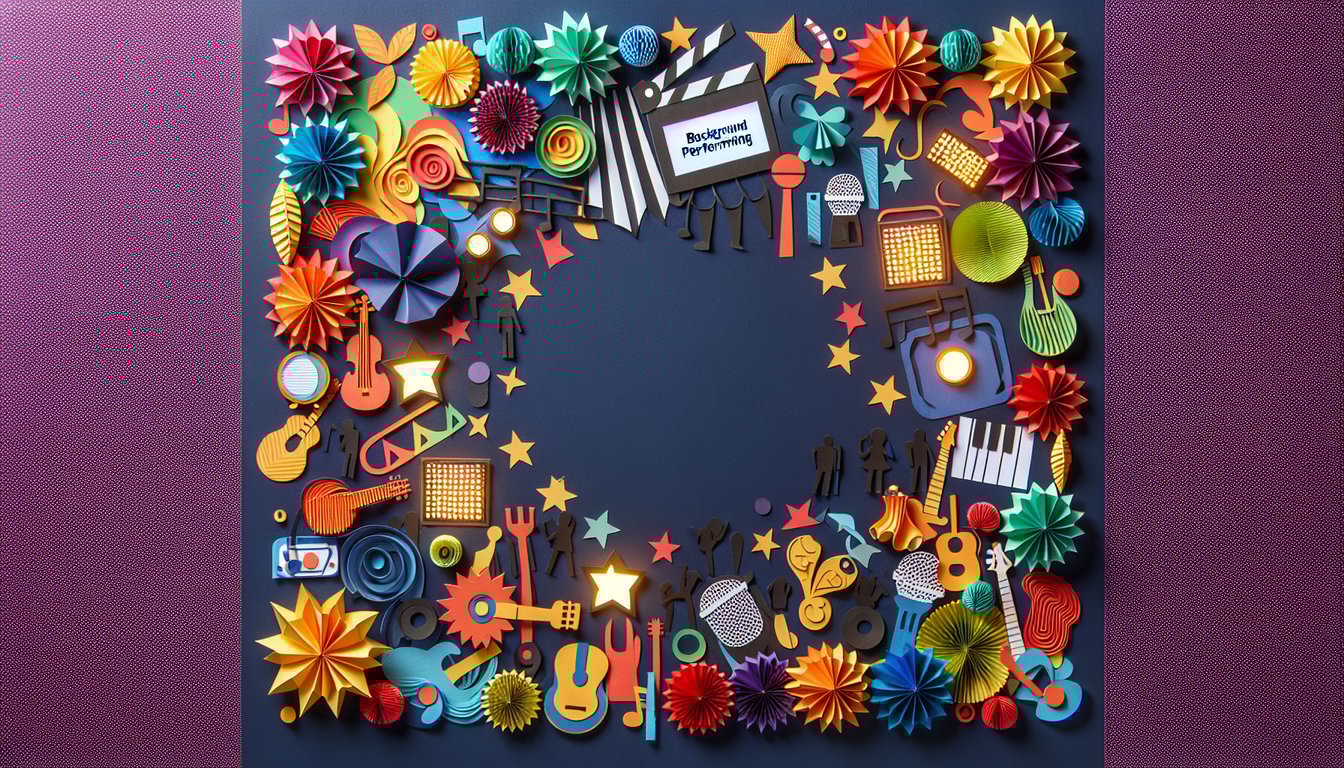 Colorful paper art representing questions and answers for a Background Performer Training Quiz.