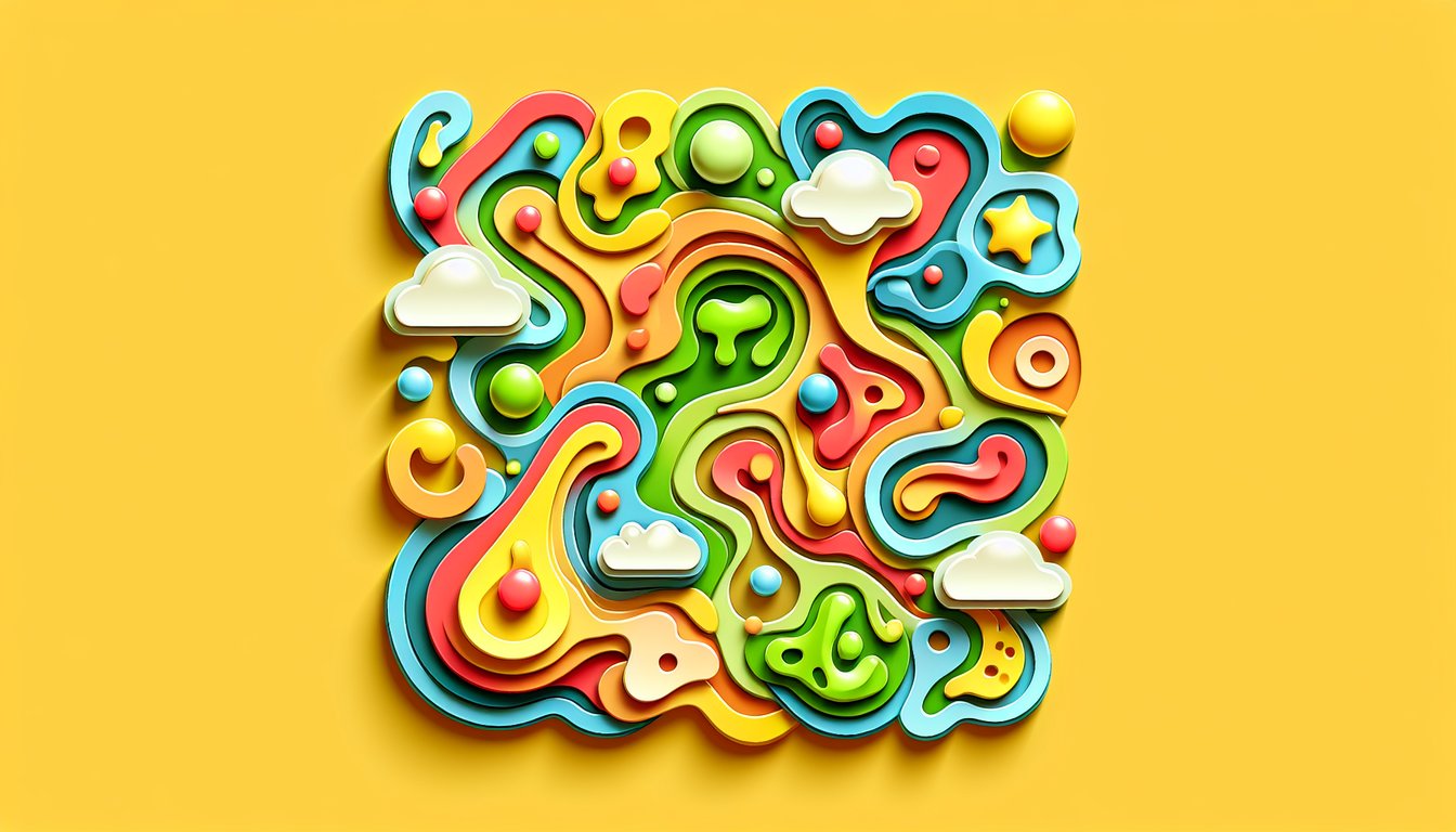 Paper art illustration for slime texture quiz on golden yellow background