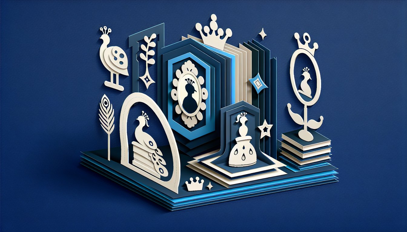 Paper art heart split by mirror with question marks, arrows on dark blue background representing narcissism quiz