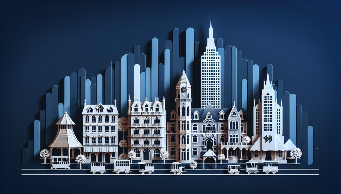 Colorful paper art depicting elements related to Hotel History Trivia Quiz.