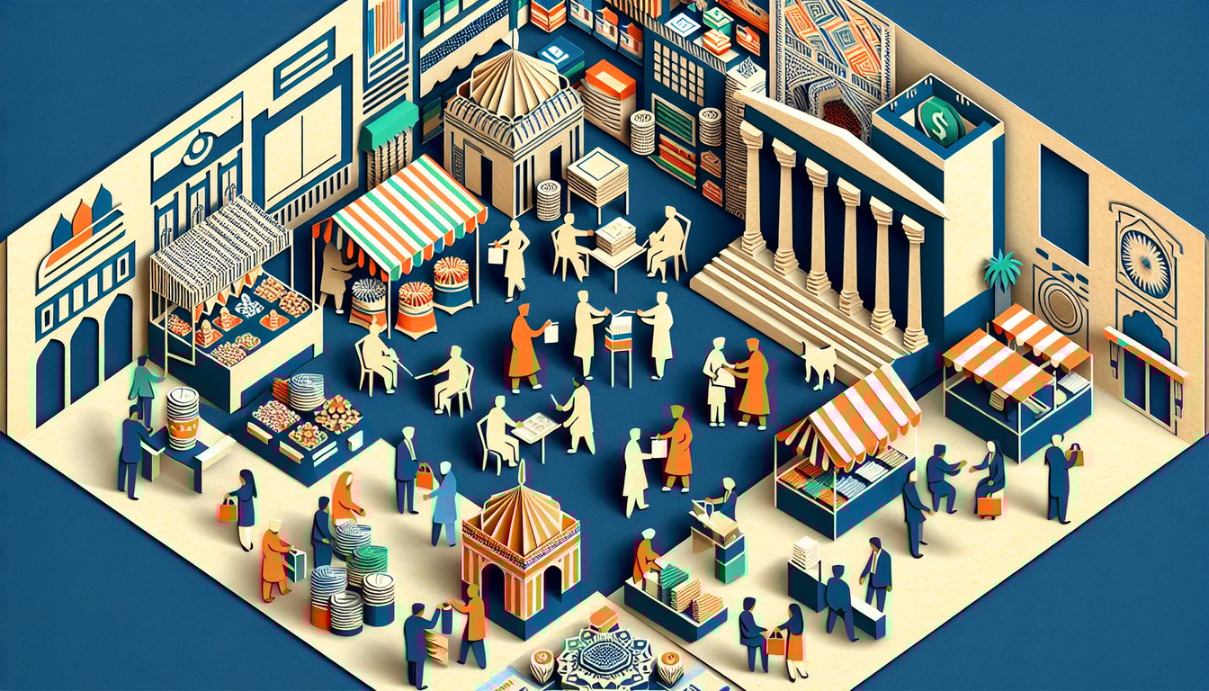 3D voxel art illustrating Business Hindi course material