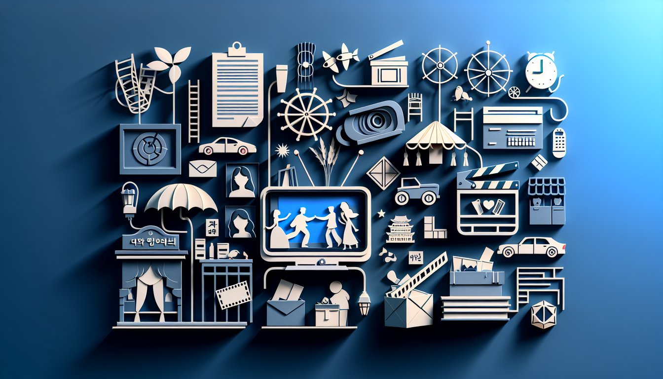 Paper art illustration for K-Drama quiz with iconic scenes on a dark blue background