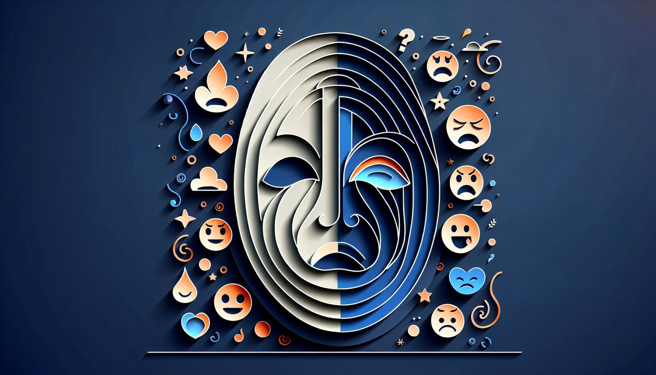 Paper art illustration of colorful Inside Out emotion characters on dark blue background with quiz title and playful prompts