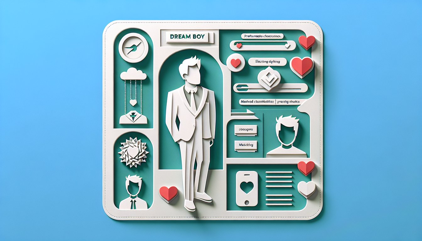 Paper art layered heart shapes playful stars dream boy quiz text on teal background
