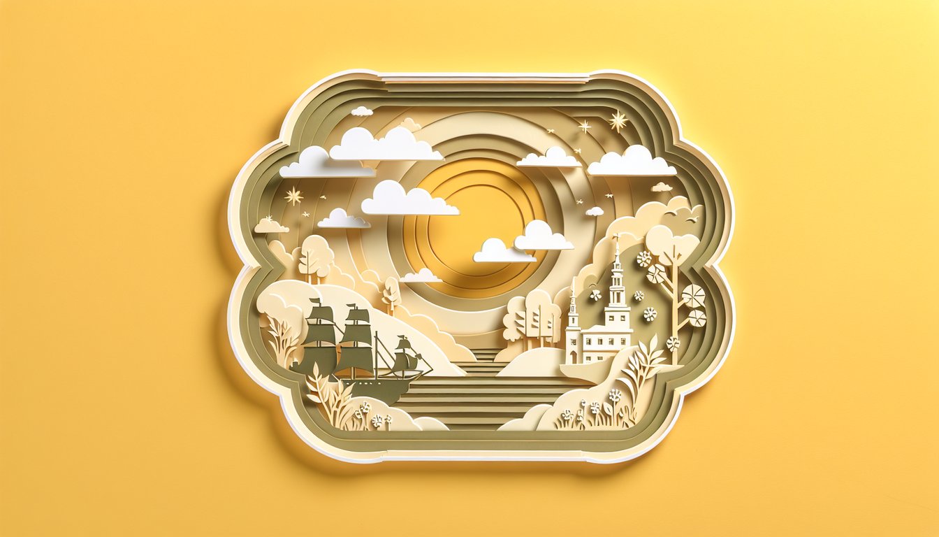 Paper art illustration of Fever 1793 trivia quiz featuring character scenes and book moments on golden yellow background