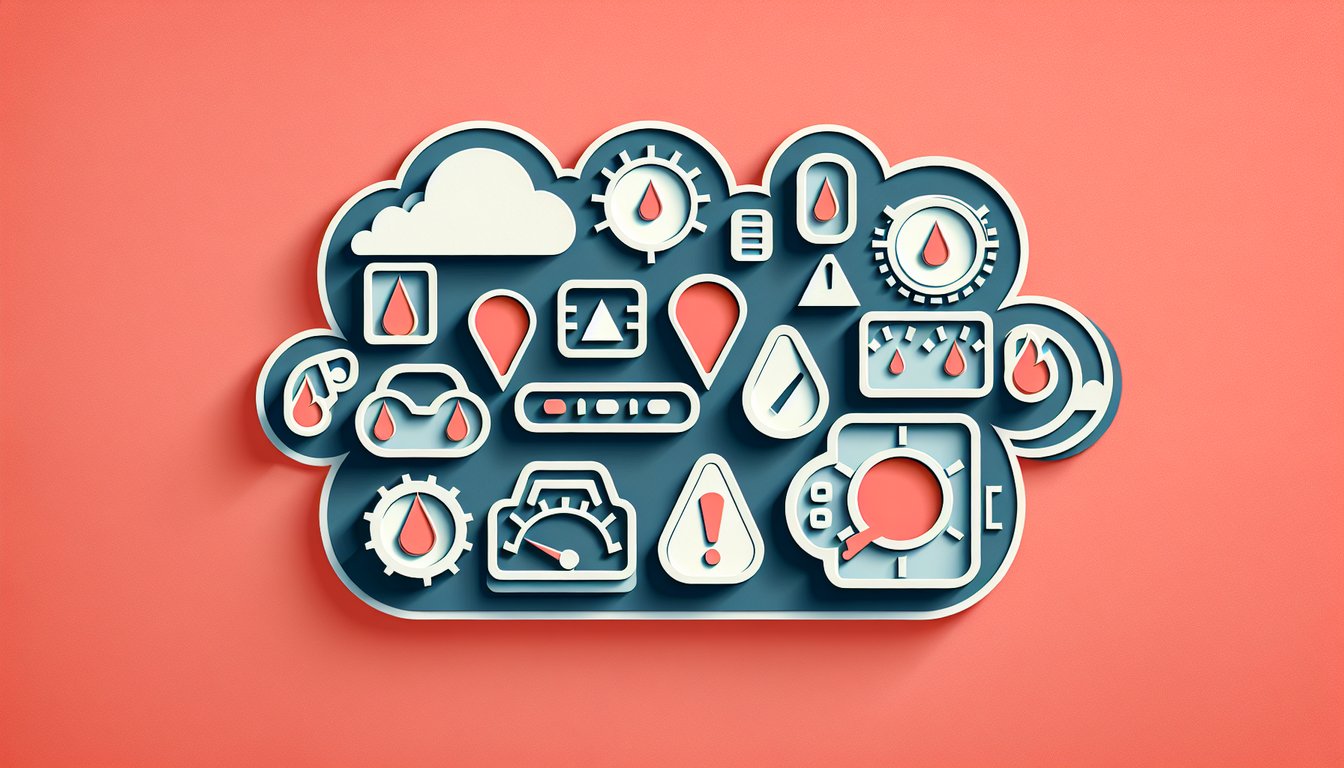 Paper art illustration for car dashboard symbols quiz on coral background