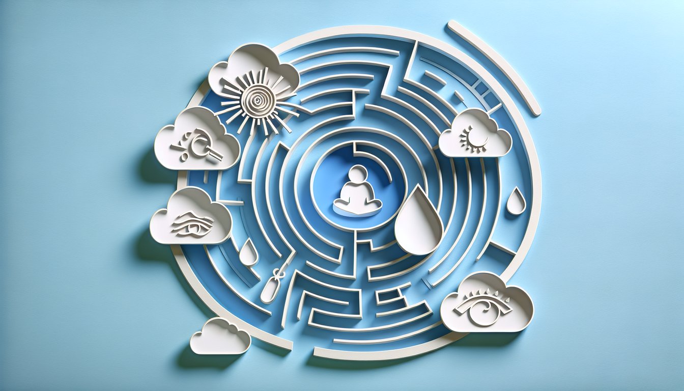 Paper art illustration for emotional self-insight quiz on sky blue background