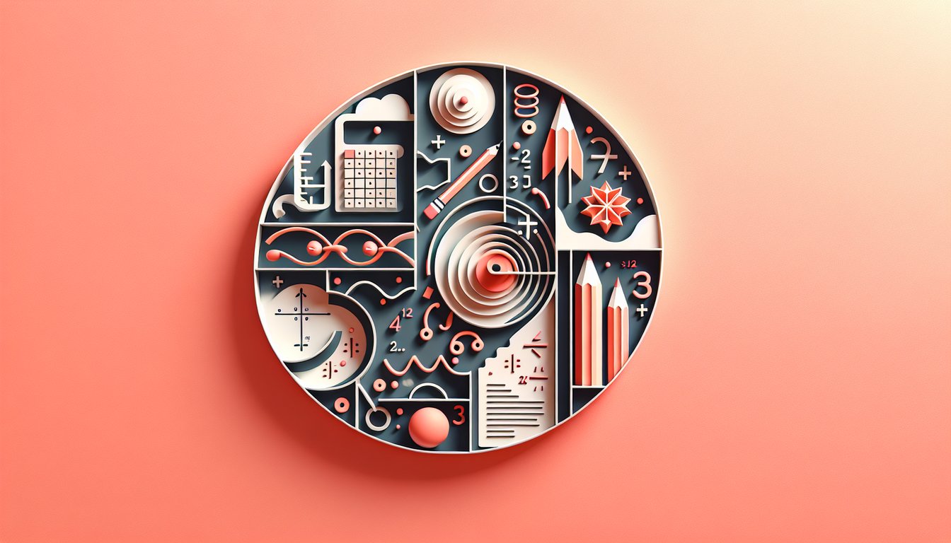 Paper art illustration promoting a free calculus quiz on a coral background