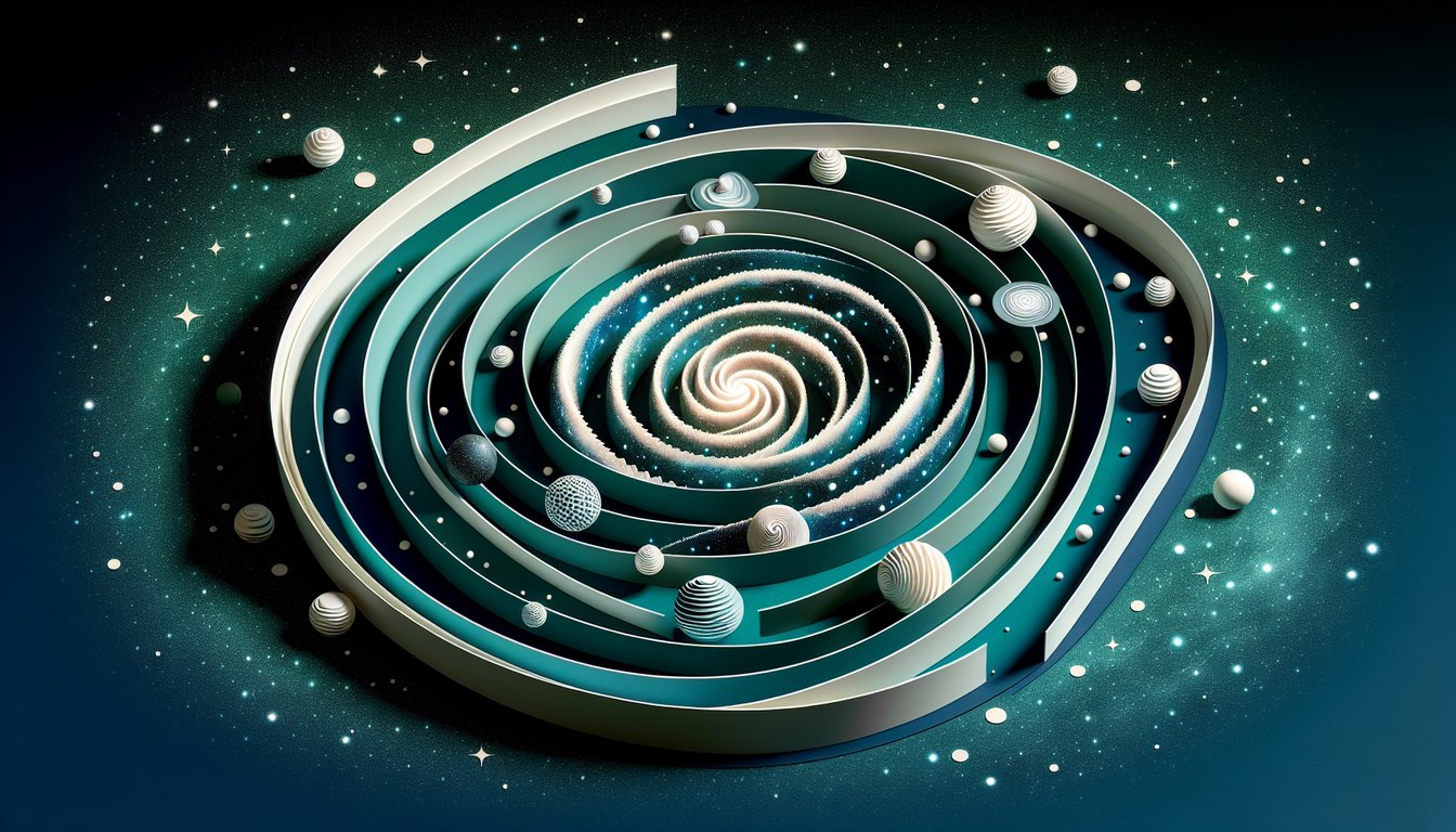 Paper cut spiral galaxy art on teal background invites quiz takers to test galaxy formation knowledge